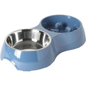 image:imageGibson Home Wags N Whiskers 3 Piece Elevated Pet Bowl Set 12oz Stainless Steel Dog amp Cat Bowl with PP Stand NonSlip Raised Feeder Food amp Water Station Dishwasher Safe BlueBlue Curious Canines Double Bowl
