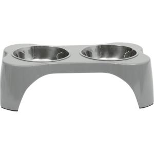 image:imageGibson Home Wags N Whiskers 3 Piece Elevated Pet Bowl Set 12oz Stainless Steel Dog amp Cat Bowl with PP Stand NonSlip Raised Feeder Food amp Water Station Dishwasher Safe BlueGrey Bow Wow Meow