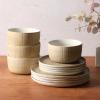 image:imageGibson Elite Crescenton Plates and Bowls Sets 12Piece Blue Stoneware Dinnerware Sets Round Reactive Glaze Dish SetBrown Butterwick