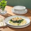 image:imageGibson Elite Crescenton Plates and Bowls Sets 12Piece Blue Stoneware Dinnerware Sets Round Reactive Glaze Dish SetCream White Townscape