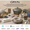 image:imageGibson Elite Crescenton Plates and Bowls Sets 12Piece Blue Stoneware Dinnerware Sets Round Reactive Glaze Dish SetCream White Townscape