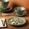 image:imageGibson Elite Crescenton Plates and Bowls Sets 12Piece Blue Stoneware Dinnerware Sets Round Reactive Glaze Dish SetGreen Terranea