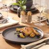 image:imageGibson Elite Crescenton Plates and Bowls Sets 12Piece Blue Stoneware Dinnerware Sets Round Reactive Glaze Dish SetNavy Blue Abbey Circle
