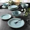 image:imageGibson Elite Crescenton Plates and Bowls Sets 12Piece Blue Stoneware Dinnerware Sets Round Reactive Glaze Dish SetTeal Terranea
