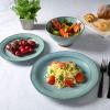 image:imageGibson Elite Crescenton Plates and Bowls Sets 12Piece Blue Stoneware Dinnerware Sets Round Reactive Glaze Dish SetTeal Terranea