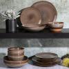 image:imageGibson Elite Leeds Court Plates and Bowls Sets 16Piece Stoneware Dinnerware Sets Terracotta Round Speckle Reactive Glaze Dish SetEarthy Brown Dreamweaver