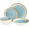 image:imageGibson Elite Leeds Court Plates and Bowls Sets 16Piece Stoneware Dinnerware Sets Terracotta Round Speckle Reactive Glaze Dish SetLight Blue Mayfair Bay