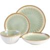 image:imageGibson Elite Leeds Court Plates and Bowls Sets 16Piece Stoneware Dinnerware Sets Terracotta Round Speckle Reactive Glaze Dish SetLight Green Mayfair Bay