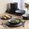 image:imageGibson Elite Leeds Court Plates and Bowls Sets 16Piece Stoneware Dinnerware Sets Terracotta Round Speckle Reactive Glaze Dish SetMatte Black  Blue Tribeca Loft