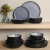 image:imageGibson Elite Leeds Court Plates and Bowls Sets 16Piece Stoneware Dinnerware Sets Terracotta Round Speckle Reactive Glaze Dish SetMatte Black  Blue Tribeca Loft