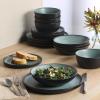 image:imageGibson Elite Leeds Court Plates and Bowls Sets 16Piece Stoneware Dinnerware Sets Terracotta Round Speckle Reactive Glaze Dish SetMatte Black  Green Tribeca Loft
