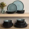image:imageGibson Elite Leeds Court Plates and Bowls Sets 16Piece Stoneware Dinnerware Sets Terracotta Round Speckle Reactive Glaze Dish SetMatte Black  Green Tribeca Loft