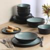 image:imageGibson Elite Leeds Court Plates and Bowls Sets 16Piece Stoneware Dinnerware Sets Terracotta Round Speckle Reactive Glaze Dish SetMatte Black  Green Tribeca Loft