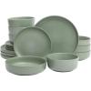 image:imageGibson Elite Leeds Court Plates and Bowls Sets 16Piece Stoneware Dinnerware Sets Terracotta Round Speckle Reactive Glaze Dish SetGreen Pasco