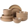 image:imageGibson Elite Leeds Court Plates and Bowls Sets 16Piece Stoneware Dinnerware Sets Terracotta Round Speckle Reactive Glaze Dish SetTerracotta Leeds Court