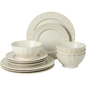 image:imageGibson Elite Crescenton Plates and Bowls Sets 12Piece Blue Stoneware Dinnerware Sets Round Reactive Glaze Dish SetOffWhite Winchester Way