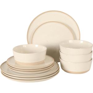 image:imageGibson Elite Crescenton Plates and Bowls Sets 12Piece Blue Stoneware Dinnerware Sets Round Reactive Glaze Dish SetWhite Humphrey Lane