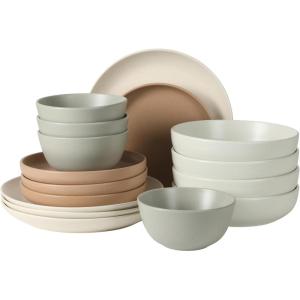 image:imageGibson Elite Leeds Court Plates and Bowls Sets 16Piece Stoneware Dinnerware Sets Terracotta Round Speckle Reactive Glaze Dish SetAssorted Colors Leeds Court
