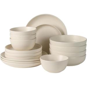 image:imageGibson Elite Leeds Court Plates and Bowls Sets 16Piece Stoneware Dinnerware Sets Terracotta Round Speckle Reactive Glaze Dish SetCream White Leeds Court