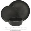 image:imageGibson Elite Midnight Lune Plates and Bowls Sets 12Piece Stoneware Dinnerware Sets Reactive Glaze Dish Set  BlueBlack Pasco