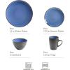 image:imageGibson Elite Midnight Lune Plates and Bowls Sets 12Piece Stoneware Dinnerware Sets Reactive Glaze Dish Set  BlueBlue