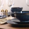 image:imageGibson Elite Midnight Lune Plates and Bowls Sets 12Piece Stoneware Dinnerware Sets Reactive Glaze Dish Set  BlueBlue Midnight Lune