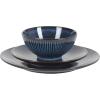 image:imageGibson Elite Midnight Lune Plates and Bowls Sets 12Piece Stoneware Dinnerware Sets Reactive Glaze Dish Set  BlueBlue Midnight Lune