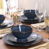 image:imageGibson Elite Midnight Lune Plates and Bowls Sets 12Piece Stoneware Dinnerware Sets Reactive Glaze Dish Set  BlueBlue Midnight Lune