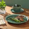 image:imageGibson Elite Midnight Lune Plates and Bowls Sets 12Piece Stoneware Dinnerware Sets Reactive Glaze Dish Set  BlueGlossy Green Fern Canyon