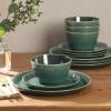 image:imageGibson Elite Midnight Lune Plates and Bowls Sets 12Piece Stoneware Dinnerware Sets Reactive Glaze Dish Set  BlueGlossy Green Fern Canyon