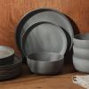 image:imageGibson Elite Midnight Lune Plates and Bowls Sets 12Piece Stoneware Dinnerware Sets Reactive Glaze Dish Set  BlueGrey Pasco