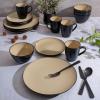 image:imageGibson Elite Midnight Lune Plates and Bowls Sets 12Piece Stoneware Dinnerware Sets Reactive Glaze Dish Set  BlueTaupe