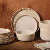 image:imageGibson Elite Midnight Lune Plates and Bowls Sets 12Piece Stoneware Dinnerware Sets Reactive Glaze Dish Set  BlueTaupe Pasco