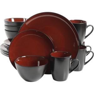 image:imageGibson Elite Midnight Lune Plates and Bowls Sets 12Piece Stoneware Dinnerware Sets Reactive Glaze Dish Set  BlueRed