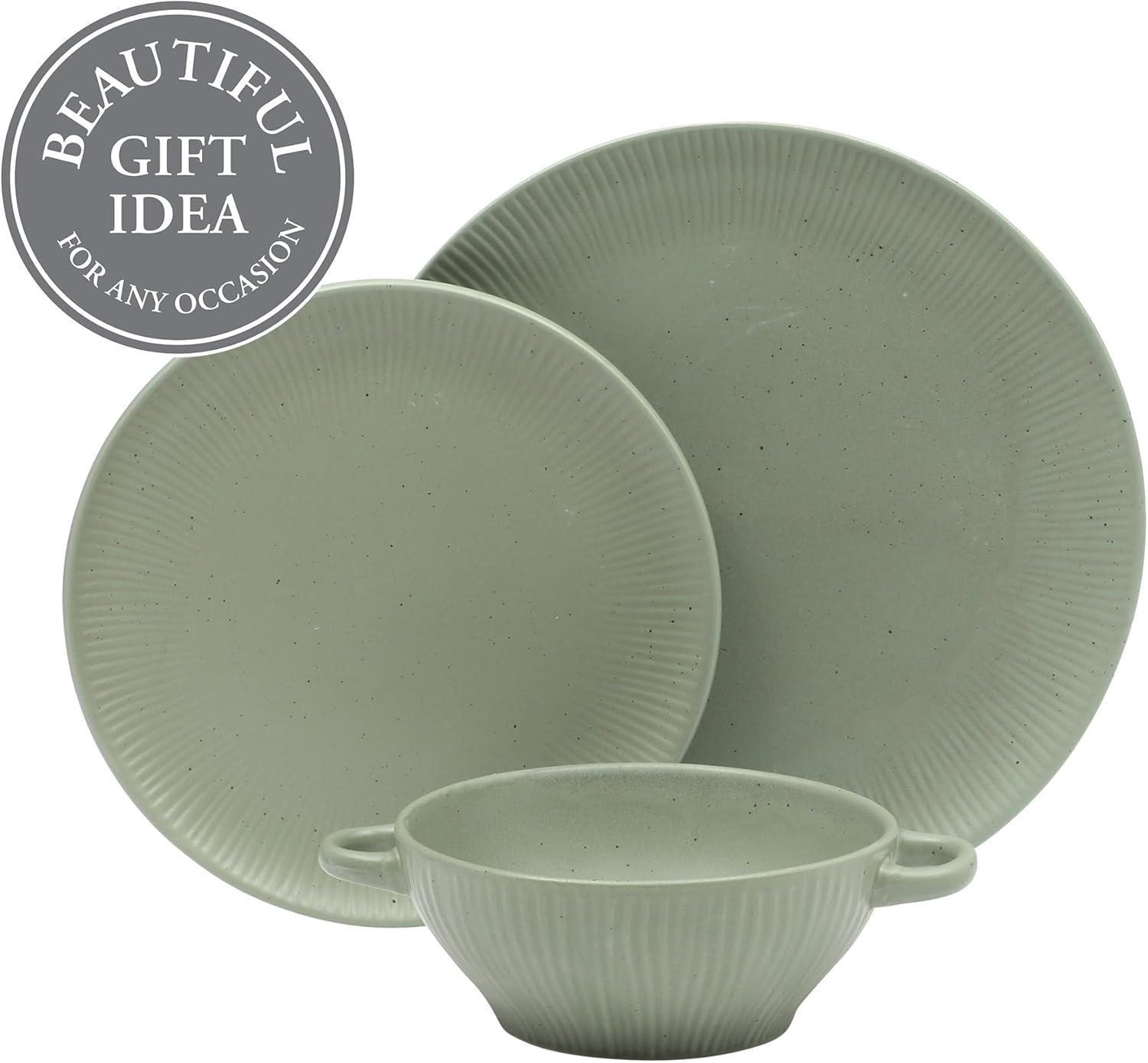 image:imageGibson Elite Coastal Forest Plates and Bowls Sets 12Piece Stoneware Dinnerware Sets Triple Reactive Glaze Dish Set  BlackAssorted Colors Clover Hill