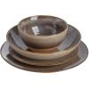image:imageGibson Elite Bayou Moon Plates and Bowls Sets 16Piece White Matte Stoneware Dinnerware Sets Solid Color Reactive Glaze Dish SetEarthy Brown Dreamweaver