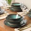 image:imageGibson Elite Bayou Moon Plates and Bowls Sets 16Piece White Matte Stoneware Dinnerware Sets Solid Color Reactive Glaze Dish SetGreen Green Lantern
