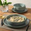 image:imageGibson Elite Bayou Moon Plates and Bowls Sets 16Piece White Matte Stoneware Dinnerware Sets Solid Color Reactive Glaze Dish SetGreen Pasco