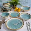 image:imageGibson Elite Bayou Moon Plates and Bowls Sets 16Piece White Matte Stoneware Dinnerware Sets Solid Color Reactive Glaze Dish SetLight Blue Mayfair Bay