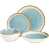 image:imageGibson Elite Bayou Moon Plates and Bowls Sets 16Piece White Matte Stoneware Dinnerware Sets Solid Color Reactive Glaze Dish SetLight Blue Mayfair Bay