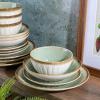 image:imageGibson Elite Bayou Moon Plates and Bowls Sets 16Piece White Matte Stoneware Dinnerware Sets Solid Color Reactive Glaze Dish SetLight Green Mayfair Bay