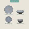 image:imageGibson Elite Bayou Moon Plates and Bowls Sets 16Piece White Matte Stoneware Dinnerware Sets Solid Color Reactive Glaze Dish SetMatte Black  Blue Tribeca Loft