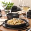 image:imageGibson Elite Bayou Moon Plates and Bowls Sets 16Piece White Matte Stoneware Dinnerware Sets Solid Color Reactive Glaze Dish SetMatte Black Bayou Moon
