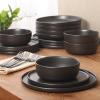 image:imageGibson Elite Bayou Moon Plates and Bowls Sets 16Piece White Matte Stoneware Dinnerware Sets Solid Color Reactive Glaze Dish SetMatte Black Bayou Moon