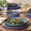 image:imageGibson Elite Bayou Moon Plates and Bowls Sets 16Piece White Matte Stoneware Dinnerware Sets Solid Color Reactive Glaze Dish SetMatte Blue Bayou Moon