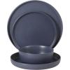 image:imageGibson Elite Bayou Moon Plates and Bowls Sets 16Piece White Matte Stoneware Dinnerware Sets Solid Color Reactive Glaze Dish SetMatte Blue Bayou Moon