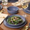 image:imageGibson Elite Bayou Moon Plates and Bowls Sets 16Piece White Matte Stoneware Dinnerware Sets Solid Color Reactive Glaze Dish SetMatte Blue Bayou Moon