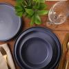image:imageGibson Elite Bayou Moon Plates and Bowls Sets 16Piece White Matte Stoneware Dinnerware Sets Solid Color Reactive Glaze Dish SetMatte Blue Bayou Moon