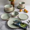 image:imageGibson Elite Bayou Moon Plates and Bowls Sets 16Piece White Matte Stoneware Dinnerware Sets Solid Color Reactive Glaze Dish SetMint Contempo Classic