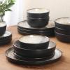 image:imageGibson Elite Bayou Moon Plates and Bowls Sets 16Piece White Matte Stoneware Dinnerware Sets Solid Color Reactive Glaze Dish SetMulticolor Leaf Design Chantilly Hil